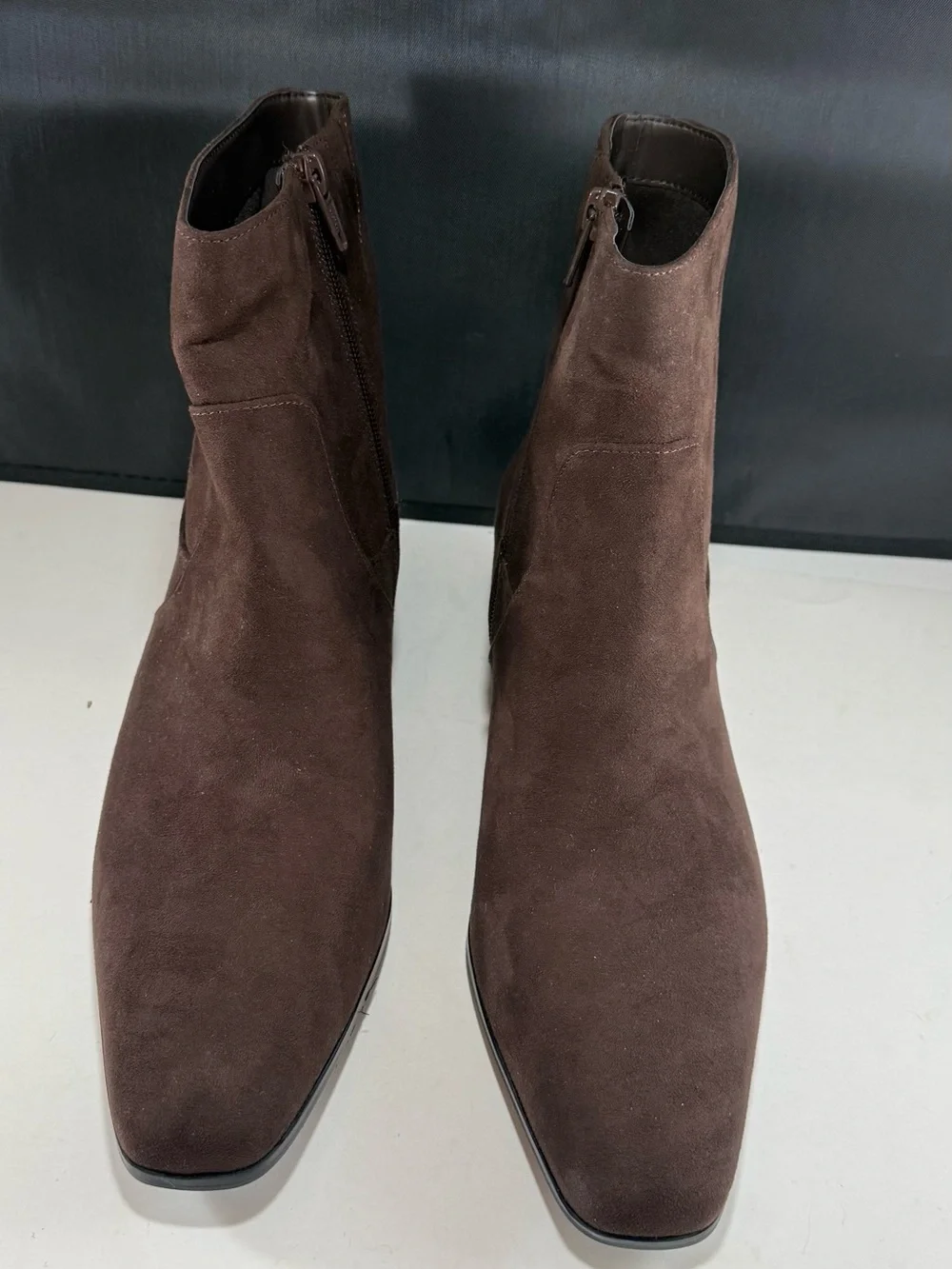 New Size 10 universal thread Brown Suede-like Ankle Boots Classic Zip 1.75 heel